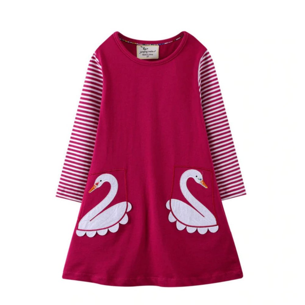 Swan Girls Long Sleeve Pocket Dress
